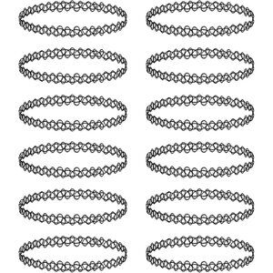 Vintage 12PC Rainbow Gothic Choker Necklace Set - Stretchy Plastic, Adjustable,